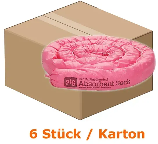 Absorptionsstrumpf PIG® HazMat Saugstrümpfe 6 Stück Abmessung 8 cm Dia x 300 cm, Absorbiert 45 L je Karton