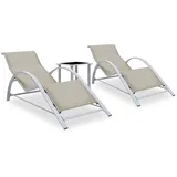 vidaXL Sonnenliegen 2 Stk. mit Tisch 200 x 65 x 30 cm Cremeweiß