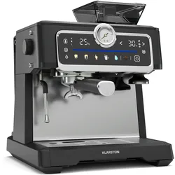 Klarstein GrandPresso Touch Espressomaschine | 20 bar | integriertes Mahlwerk | Druckanzeige | Milchschaum Schwarz