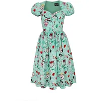 Hell Bunny Tijuana Kleid Rockabilly Gotisch Midi Blumen Schlange Herzvogel, Mehrfarbig, L - L