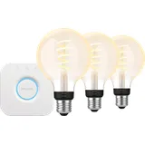 Philips Hue Filament White Ambiance Globe 3er-Pack + Bridge