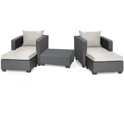 KETER Allibert Salta Loungegruppe mit Sand Kissen  2 Sessel + 2 Hocker + Tisch in Rattanoptik
