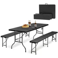 Sekey Bierzeltgarnitur Klappbar Bierzeltgarnitur 180cm Festzeltgarnitur Biertisch Set, 3-teilig, Tisch + 2 x Bierbank, Gartenmöbel Set schwarz