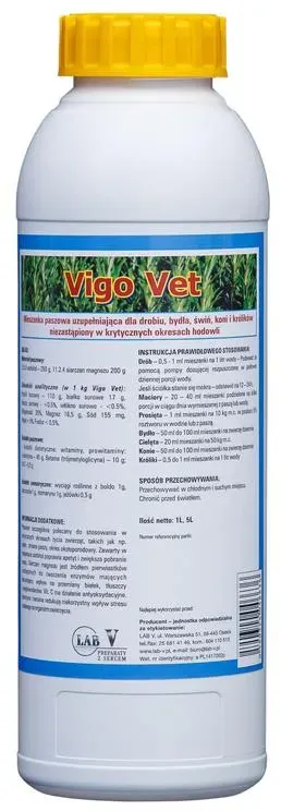 LAB-V Vigo Vet - Ergänzungsfuttermittel für Geflügel, Rinder, Schweine, Pferde und Kaninchen, unverzichtbar in kritischen Zuchtperioden 2x1L (Rabatt für Stammkunden 3%)