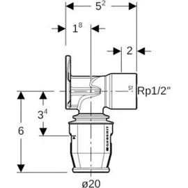 Geberit Anschlusswinkel PushFit 90Grad, 5,2cm, Rotguss, d= 20mmxRp 1/2