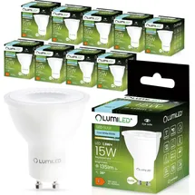 Lumiled GU10 Lampe 1.5W 135 Lm Leuchtmittel 6500K kaltweiß Strahler Spot, ersetzt 15W Halogenlampen 36° Reflektorlampen Reflektor 10 Stück L...