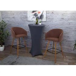 Mendler 2er-Set Barhocker HWC-D72, Barstuhl Tresenhocker Küchenhocker mit Lehne, Metall Holzoptik ~ Stoff/Textil, braun