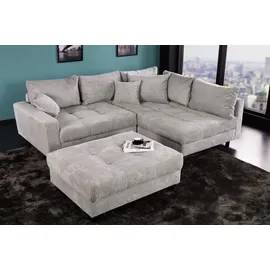 Riess-Ambiente Ecksofa KENT 220cm hellgrau Cord inklusive Hocker L-Form Wohnlandschaft