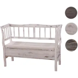 Sitzbank T207, Bank Truhenbank Holzbank Aufbewahrungstruhe, Staufach Kissen Holz 119cm ~ wei√ü, shabby