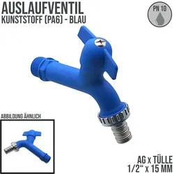 1/2 AG Kunstoff (PA 6) Auslauf Ventil Wasser Hahn Tülle 15 mm KTW - blau"