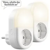 Luminea Home Control 2er-Set WLAN-Steckdose mit LED-Nachtlicht, App & Sprachsteuerung, 16 A