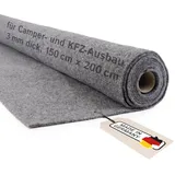 Camper Filz Meterware ohne Kleber, flexibler Nadelfilz für Camper Ausbau & Auto Innenverkleidung, 3 mm dick – Made in Germany, grau, 150 cm x 200 cm