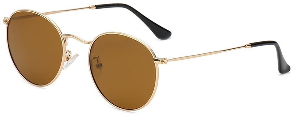 RUNHUIS Rund polarisierte Sonnenbrille Damen Herren Klassische Super Leichte Metallrahmen Gläser Mode Brillen für Fahren Angeln Gold/Tee