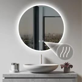 PonteSino HOKO Badspiegel LED Antibeschlag rund 60cm+LED Wechsel Warmweiß-Kaltweiß-Neutral 2700-6500K. Licht mit Touch Schalter/Wandschalter einschaltbar).... - Transparent
