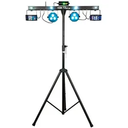 Showtec QFX 4in1 Bar, LED Spots + Derby + Laser + Fußschalter + Stativ