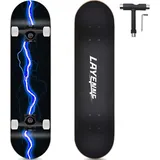 Skateboard Blitz, 31 x 8 Zoll,8-lagiges Ahornbrett, An beiden Enden symmetrisch geneigt,Geeignet für Jungen, Mädchen, Jugendliche, Straße, Erwachsene, Anfänger (Blau)