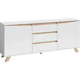 byLIVING Kommode Valentin, Sideboard Breite 180 cm, matt weiß, Applikation in Eichen-Optik - Weiß/Braun