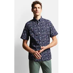 Kurzarmhemd BUGATTI, Herren, Gr. L, Normalgrößen, blau (marine), 100% Baumwolle, casual, normal, Kurzarm, Hemden, mit sommerlichen Prints