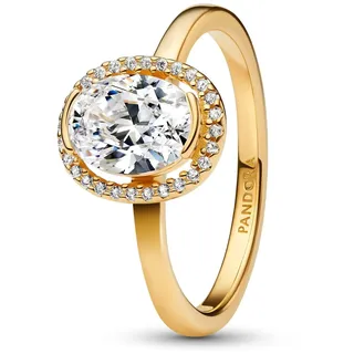 Pandora Timeless Ovaler Funkelnder Strahlenkranz Ring aus 14K vergoldetem Sterling Silber mit Zirkonia, Größe: 52,