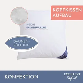 Excellent Kopfkissen »Venedig«, Füllung: weiße neue Federn und Daunen, Klasse I, 85% Federn / 15% Daunen, Bezug: Köper-Inlett, 100% Baumwolle, (Spar-Set, 2 St., 2 Kopfkissen), Kopfkissen 40x40, 40x80, 80x80, allergiker geeignet (Hausstaub)