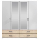 SchlafKONTOR Carryhome Kleiderschrank mit Spiegel inklusive 2 Fächer 4 Schubladen 180x190x51 cm , Schlafzimmer, Komplette Schlafzimmer und 2 farblich abgesetzten Schubkästen Weiß, Sonoma Eiche , Holzwerkstoff , , ,