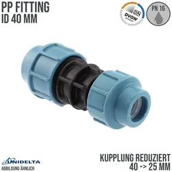 40 x 25 mm PE PP Fitting Klemm Verbinder reduziert Verschraubung Muffe Kupplung ...