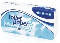 Toilettenpapier Super Soft, 3-lagig, hochweiß 035200 , 1 Packung = 8 Rollen mit je 250 Blatt, Blattmaße: 9,5 x 11 cm