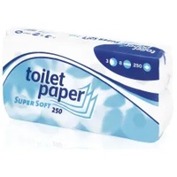Toilettenpapier Super Soft, 3-lagig, hochweiß 035200 , 1 Packung = 8 Rollen mit je 250 Blatt, Blattmaße: 9,5 x 11 cm