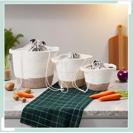 Relaxdays Kartoffel Aufbewahrung 3-teiliges Set beige, weiß, schwarz