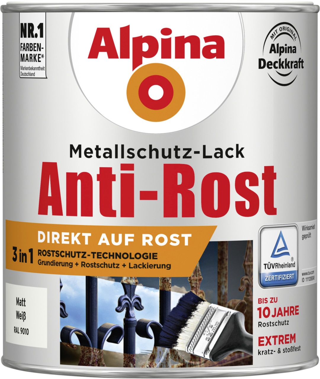 Alpina Metallschutz-Lack Anti-Rost 750 ml weiß matt