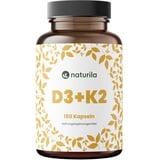 Naturila Vitamin D3 + K2 Kapseln – 5000 IE D3 / 100 μg K2 MK7 99,99% Trans-Form - hochdosiert, laborgeprüft - 180 Kapseln