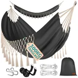 Kesser KESSER® Hängematte 320x150 cm belastbar bis 300 kg, wetterfeste & atmungsaktive Tuchhängematte mit Fransen für 1-2 Personen – Ideal für Camping, Garten & Outdoor, inkl. Beutel, Seile & Gurte,Anthrazit