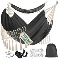 Kesser KESSER® Hängematte 320x150 cm belastbar bis 300 kg, wetterfeste & atmungsaktive Tuchhängematte mit Fransen für 1-2 Personen – Ideal für Camping, Garten & Outdoor, inkl. Beutel, Seile & Gurte,Anthrazit