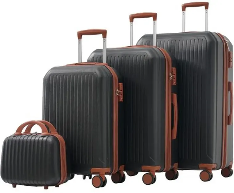 S&M&L&XL Gepäckset (14 Zoll + 20 Zoll + 24 Zoll + 28 Zoll) – Mit Teleskopgriffen aus Metall, 360°-Doppelrollen, TSA-Schloss-Design, Hartschalenkoffer, stilvoll und langlebig, Schwarz