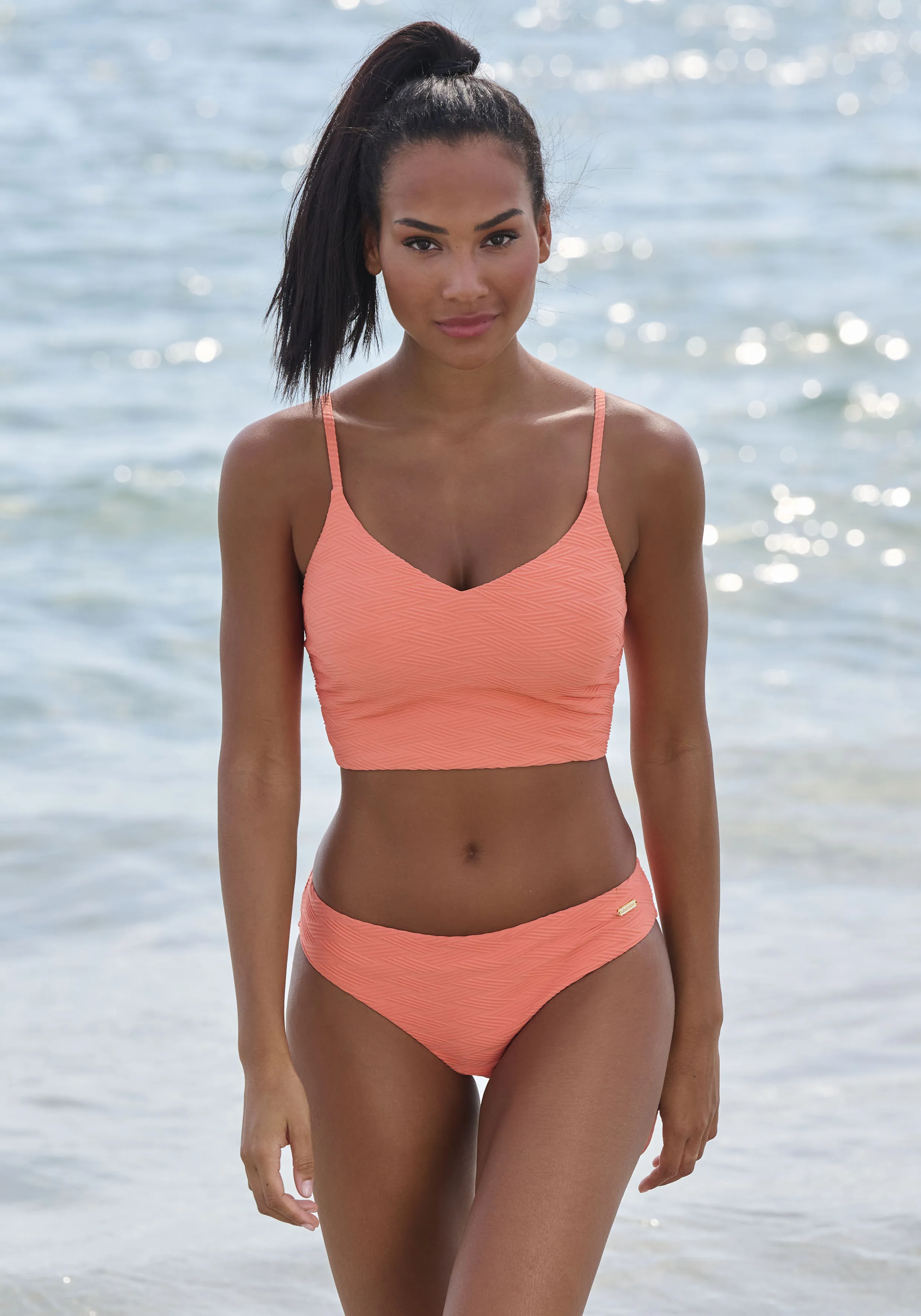 Bikini-Hose SUNSEEKER "Loretta" Gr. 34, N-Gr, orange (peach) Damen Badehosen mit Strukturmuster