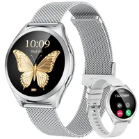 Silber Smartwatch Damen Armbanduhr Rund: Smart Watch Damen Metallarmband Telefonfunktion Schrittzähler Schlafmonitor Herzfrequenz Blutdruck Wasserdicht 1,27" Klein Duenn Touchscreen Sport Fitnessuhr