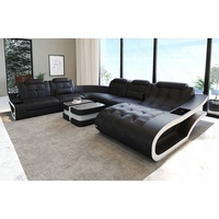 Sofa Dreams Wohnlandschaft Leder Sofa Elegante XXL Form Ledersofa Couch, wahlweise mit Bettfunktion schwarz