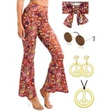 YADODO 70er Jahre Damenhose Hippie Kostüm Damen Disco Hosen Set Hippie kleidung Damen Mädchen FaschingSkostüme 60er 70er Jahre Halloween Outfit Retro Schlaghose Boho Schlaghose für Karneval (XXL)