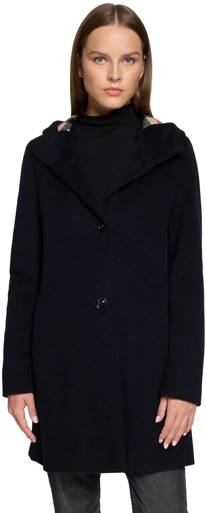 Wolljacke GIL BRET, Damen, Gr. 48, blau (night blau), Obermaterial: 75% Wolle, 20% Polyamid, 5% Kaschmir, unifarben, ausgestellt ca. Mitte Oberschenkel, gerader Abschluss, Jacken, mit Kapuze