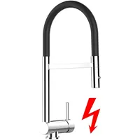 VIZIO Niederdruck Wasserhahn Vorfenster Küchenarmatur Umklappbar 6 CM mit 360° Schwenkbarem Auslauf Abnehmbare 2 Strahl Brause Verchromt Schwarz