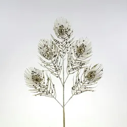 Dekozweig Pfauenfeder, champagner Kunststoff/Papier/Metall, L. 70 cm