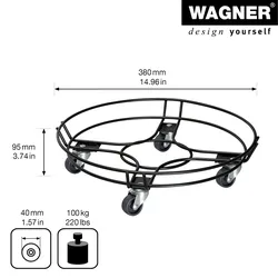 WAGNER Pflanzenroller BLACK EDITION Ø 38 x 9,5 cm, innen & außen, Stahl, schwarz, Rand, Tragkraft 100 kg - 20093401