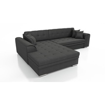 Fun Möbel Couchgarnitur SARRA Stoff Schwarz mit Schlaffunktion Ottomane Links - Grau