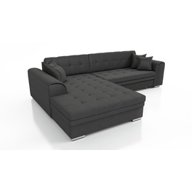 Fun Möbel Couchgarnitur SARRA Stoff Schwarz mit Schlaffunktion Ottomane Links - Grau