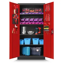 Jan Nowak Werkzeugschrank Stahlblech 185 cm x 92 cm x 50 cm anthrazit/rot 4 Fachböden Flügeltüren