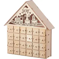 Weihnachts-Adventskalender aus Holz mit 24 leeren Aufbewahrungsschubladen, Hausform, Weihnachts-Countdown-Kalender, Heimdekoration C