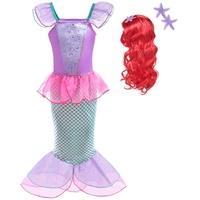 Lito Angels Meerjungfrau Prinzessin Arielle Kostüm Kleid Verkleidung mit Haar Perücke für Kinder Mädchen, Größe 7-8 Jahre 128, Heißes Rosa