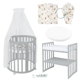 Waldin Babybett OWAL Kinderbett 7in1 mit Matratze, mitwachsendes Kinder-Bett