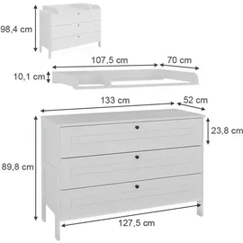 VitaliSpa Wickelkommode Ajaton Weiß, 133 x 98.4 mit 3 Schubladen