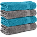 Komfortec Handtuchset 4-tlg. 70 x 140 cm grau/türkis
